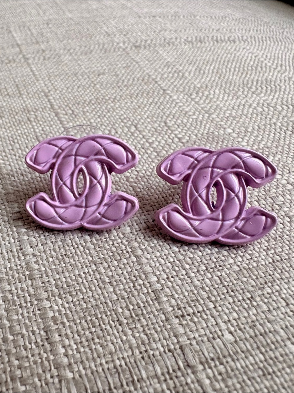 CHANEL Lavender Quilted CC Earrings